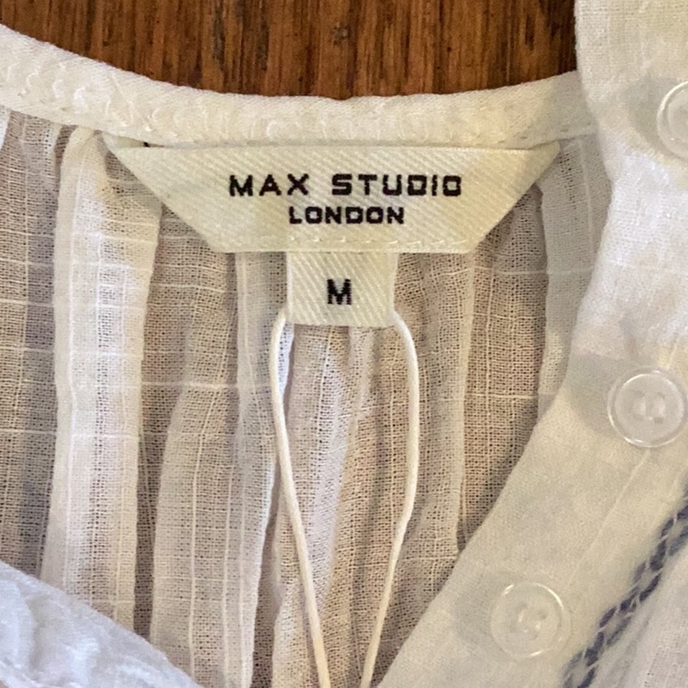 Max Studio London Women’s Embroidered Cap Sleeve Peasant Blouse - Picture 7 of 11